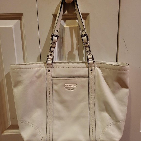 Coach Handbags - Coach White Leather Tote Bag